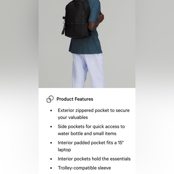 NWT Lululemon New Crew Black Backpack 22L